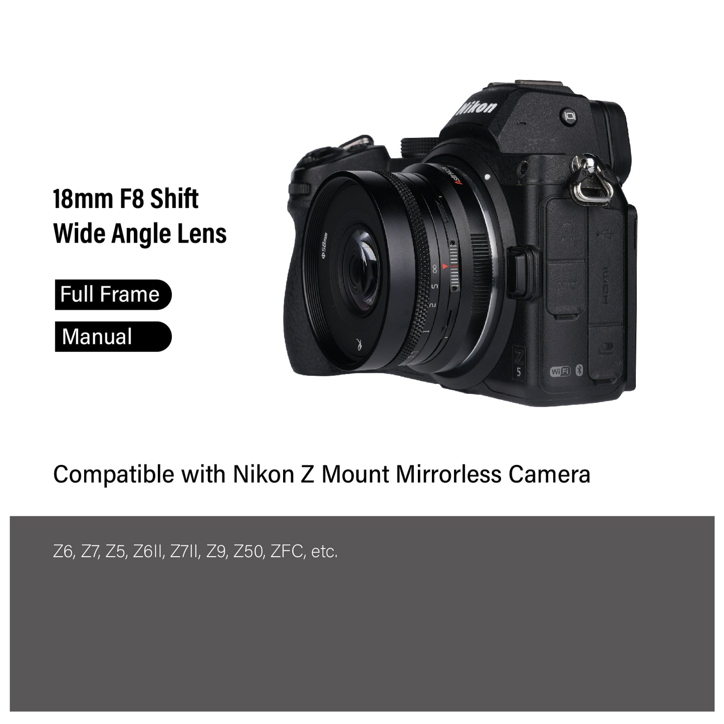 18mm F8 Full-frame Shift lens for E/EOS-R/L/Z
