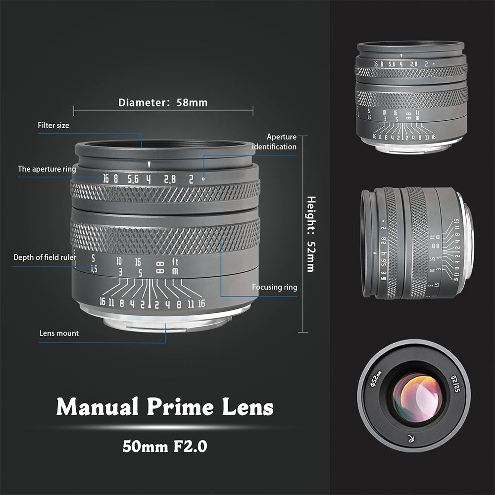 50mm F2.0 Full-frame Portrait Lens for E/FX/EOS-R/EOS-M/L/Z