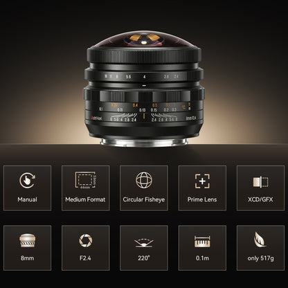 MF 8mm F2.4 Fisheye Lens for Fujifilm GFX/Hasselblad XCD