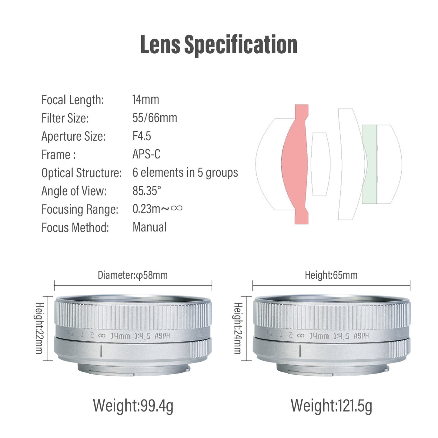14mm F4.5 APS-C Wide-angle Lens for E/FX/EOS-M/M43/Z