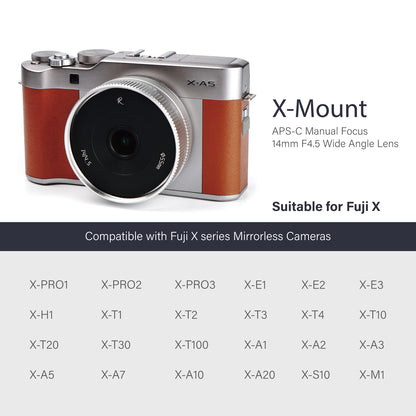 14mm F4.5 APS-C Wide-angle Lens for E/FX/EOS-M/M43/Z