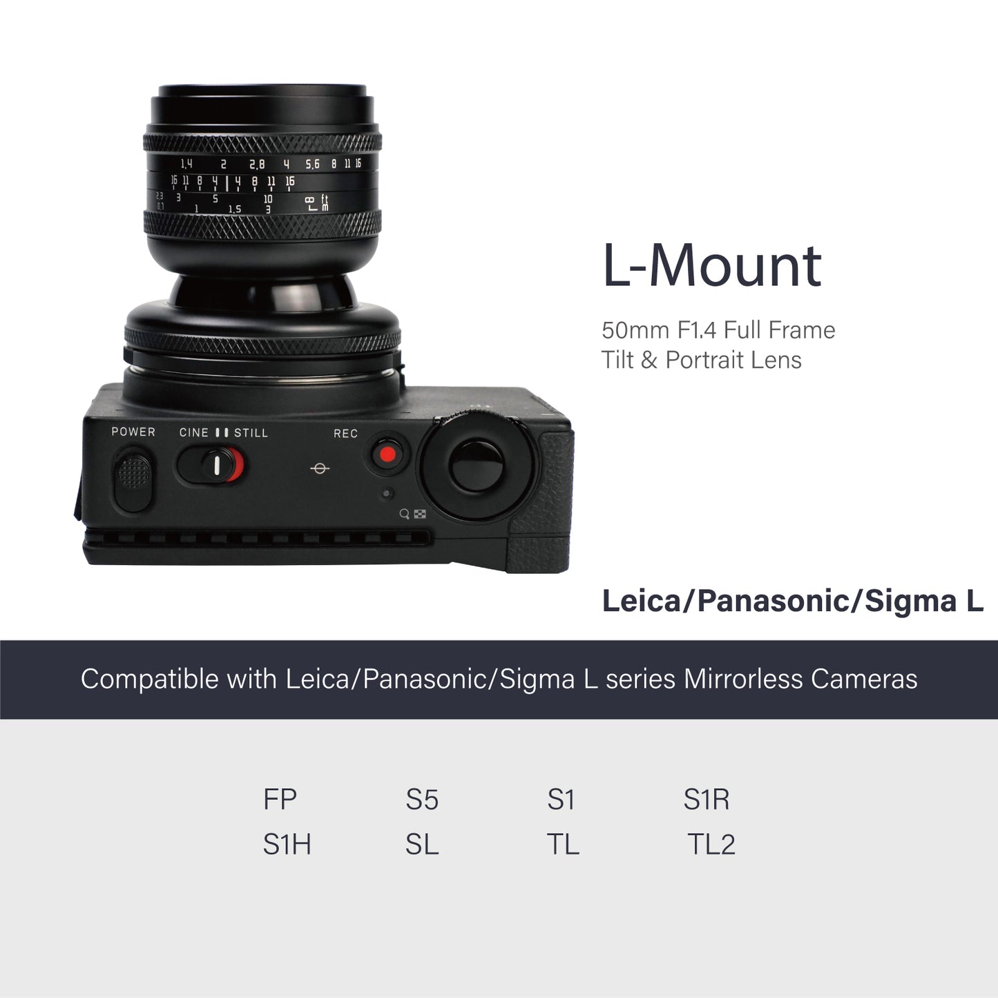 50mm F1.4 Full-frame Tilt lens for E/FX/EOS-R/L